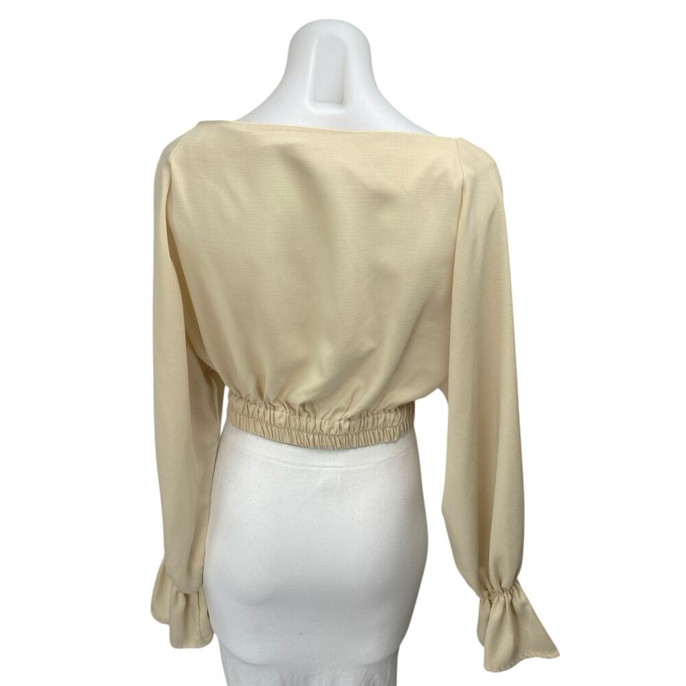Oak + Fort Beige Tan Long Balloon Sleeveless Boat Neck Crop Blouse Top Size M - Picture 2 of 4